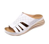 2026 Women's Sandals Slides Ladies Large Size Summer Thick Bottom Slippers Women's Shoes Foreign Trade A Word Half Outside Wear Beach (White, 7)