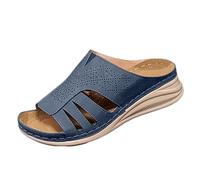 2026 Women's Sandals Slides Ladies Large Size Summer Thick Bottom Slippers Women's Shoes Foreign Trade A Word Half Outside Wear Beach (Blue, 5)