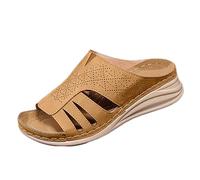 2026 Women's Sandals Slides Ladies Large Size Summer Thick Bottom Slippers Women's Shoes Foreign Trade A Word Half Outside Wear Beach (Brown, 4)