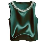 2026 Women's Sleeveless Vest Round Neck Chic Elegant Loose Tank Top Casual Solid Colour French Tank Top Sexy Satin Camisole Summer Retro Versatile Party Top Basic Holiday