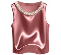 2026 Women's Sleeveless Vest Round Neck Chic Elegant Loose Tank Top Casual Solid Colour French Tank Top Sexy Satin Camisole Summer Retro Versatile Party Top Basic Holiday