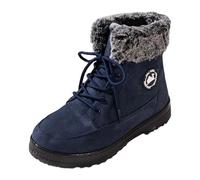 2026 Women's Snow Boots Winter Fluffy Comfortable Shoes with Lacing Flat Sole Calf Length for Outdoor Walks, blue, 7 UK