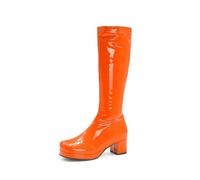 2026 Women's Square Toe Side Zip Block Heel Knee High Boots for Women, orange, 6 UK