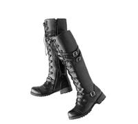 2026 Women's Steampk Gothic Retro Punk Buckle Combat Boots, black, 8 UK