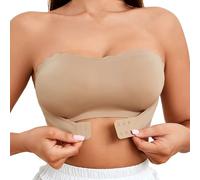 2026 Women's Strapless Scallop Trim Wireless Bralettes Sleeveless Seamless Bras Tube Top Lingerie (Khaki, S)