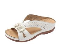 2026 Women's Summer Fashion Slippers with Flower Breakthrough for Beach Outdoor Activities Comfortable Casual Shoes, White, 8.5 UK