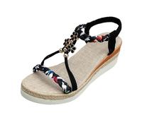 2026 Women's Summer Flat Sandals Bohemia With Rhinestone Beads Leisure Beach Shoes Orthopaedic Casual Ankle Elastic Flip Flops Braided (Black, 4)