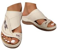 2026 Women's Summer Sandals Flip Flops with Arch Support Walk Lightweight Clip Toe Wedge Orthotic Slippers Platform Slides(White,6)