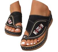 2026 Women's Summer Sandals Flip Flops with Arch Support Walk Lightweight Clip Toe Wedge Orthotic Slippers Platform Slides(Black,4)