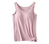 2026 Womens Tank Tops with Built in Bras 2024 Summer Casual Crew Neck Sleeveless Camisole Plus Size Padded Workout (S) Pink