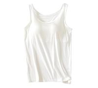 2026 Womens Tank Tops with Built in Bras 2024 Summer Casual Crew Neck Sleeveless Camisole Plus Size Padded Workout (White, XXXL)