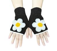 2026 Women's Thermal Gloves - Women's Touch Gloves Short Winter Warm Fingerless Floral Pattern Knitted Elemental Versatile Gloves