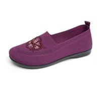 2026 Womens Trainers Effortless Everyday Slip On Floral Embroidered Mesh for Comfortable Casual Shoes with Breathable Arch Support (Purple, 5.5)
