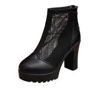 2026 Womens Trainers Fashion Chunky Heel Open Work Boots Summer Hollow Out Platform Sandals Booties with Mesh and Back Zipper (Black, 5.5)