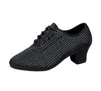 2026 Womens Trainers Leisure Women's Mesh Soft Sole Solid Color Non Slip Square Heels Lace Up Round Toe Breathable Dancing Shoes (Black, 6.5)