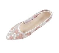 2026 Womens Trainers Nude Mesh Ballet for Women Floral Embroidered Mary Jane Ballerina Round Toe Comfortable Daily Dress Shoes with Strap (Khaki, 3.5)