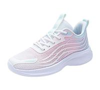 2026 Womens Trainers Sneakers Women Fashionable Pattern Color Matching Flat Bottomed Comfortable Mesh Breathable Lace Up Casual Shoes (6) Pink