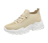 2026 Womens Trainers Sneakers Women's Casual Stylish Footwear for Spring and Summer Comfortable Slip On Design Perfect T Shirts Jeans Mid Height Heel Versatile (Beige, 6)
