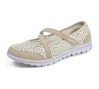 2026 Womens Trainers Women'snew Spring and Summer Fly Weaving Breathable Women's Shoes Flat Bottom One Foot Stirrup Fashion Leisure (Beige, 5)