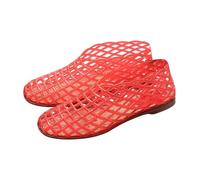 2026 Women's Woven Jelly Ballet Flats, Cage Slip On Open upper, For beach holidays, poolside wear and summer errands, Colour Red, Size 4.5, Versatile Wardrobe Coordination