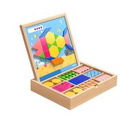 2026 Wooden Pattern Puzzle Tangram Puzzle With Pattern Cards Wooden Stacking Puzzles Early Math Geometric Learning (Yellow, 23x23cm)