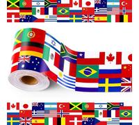 2026 World Cup Football Decorating Tape Window Stickers World Flags Theme Sticker Roll 7.5 Cm X 20 M for Party Birthday Classroom Blackboard Border Photo Backdrop and Wall Decoration