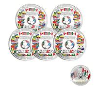 2026 World Cup Memorial Challenge Coin 5 Pcs Global Football Festival Commemorative Coin, Double-Sided Metal Multi-National Flags Collectible, for Soccer Fans & Collectors
