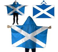 2026 World Cup Scotland Hooded Cape Poncho, St Andrew’s Cross Saltire Printed Polyester Wearable Flag, Adult Fancy Dress Outfit for Football Rugby Matches, Parades, Burns Night & Festival Events