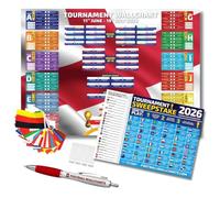 2026 World Tournament Wallchart Bundle - A2 Sized England Style Tournament Tracker with Flags, Sweepstake, Pen & Hanging Kit (42 x 59.4 cm)