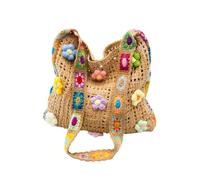 2026 Woven Shoulder With Colorful Floral Embroidery Knitted Crossbody Purse With Granny Square Strap