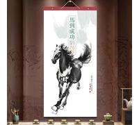 2026 Year of the Horse Chinese Scroll Calendar - Rice Paper Wall Hanging Monthly Calendar with Traditional Ink Paintings, Home Office School Decor(A)