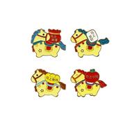 2026 Year of the Horse Enamel Pins Set of 4 - Chinese Zodiac Lucky Horse Brooches, Alloy Lapel Pins for New Year Gifts, “Good Luck, Wealth, Peace, Fortune” Theme