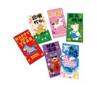 2026 Year of The Horse Red Envelopes, 6Pcs Cute Cartoon Money Packets Set, Chinese Lunar New Year Lucky Cash Packet, Creative Gift Decorations for Spring Festival (A)