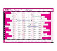 2026 Year Yearly Annual Office Home Wall Planner Calendar Chart Poster/Includes UK & Ireland Bank Holidays/Unmounted Unlaminated (Pink, Extra Large 68cm x 100cm - Rolled)