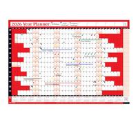 2026 Year Yearly Annual Office Home Wall Planner Calendar Chart Poster/Includes UK & Ireland Bank Holidays/Unmounted Unlaminated (Red, Extra Large 68cm x 100cm - Rolled)
