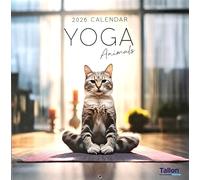 2026 Yoga Animals Square Wall Calendar Cat Cover Cute Wild Pet Garden Illustrated Art Pictures Cartoon Cat Dog Pig Frog Monkey Ape Panda Bear Planner Organiser Home Kitchen Office Christmas Birthday