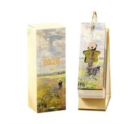 2026Desk Calendar with Gold Ring Binding 365 Days Vintage Oil Painting Inspirational Quotes One-Way Page Turn Daily Planner
