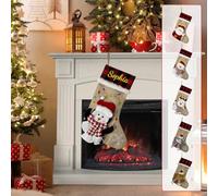 2026Personalized Christmas Stockings with Custom Names, Buffalo Plaid Design, Embroidered Santa Snowman Reindeer Characters, Holiday Home Decor
