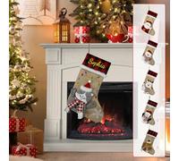2026Personalized Christmas Stockings with Custom Names, Buffalo Plaid Design, Embroidered Santa Snowman Reindeer Characters, Holiday Home Decor