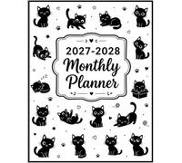 2027-2028 monthly planner black cats: 2 Year Organizer From January 2027 To December 2028 with Calendars, Goal Checklist, Reflection Pages, Password Tracker, Contacts & Notes