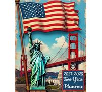 2027-2028 Two Year Planner: US America Flag Theme themed Cover 2 Page Spreads With Monthly Calendar Grids 24 Month Organizer Schedule Address Contact