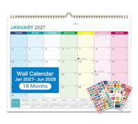 2027-2028 Wall Calendar, Calendar 2027-2028, 18 Month Calendar January 2027 - June 2028, 14" X 11", Calendar with Twin-Wire Binding, Hanging Hook and Julian Dates (Colorful)