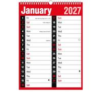 2027 A4 2 Columns Red & Black Month To View Hanging Wall Planner Office Calendar 3803