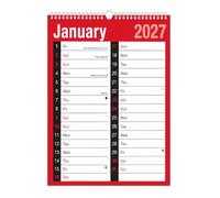 2027 A4 Wall Calendar 2 Column Month to View Spiral Bound Planner