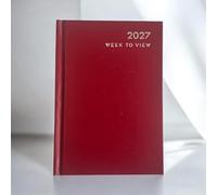 2027 A5 Premium Week To View Diary Hardback Cover Appointment & Ribbon Marker, Full Year Planner, Organizer for Business, Office, Home, Traveling, Organization (Burgundy)