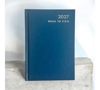 2027 A5 Premium Week To View Diary Hardback Cover Appointment & Ribbon Marker, Full Year Planner, Organizer for Business, Office, Home, Traveling, Organization (Navy Blue)