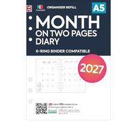 2027 A5 size Month on two pages diary refill insert | January 2027 - December 2027 | Compatible with A5 size 6-ring organisers | 148 x 210mm