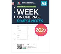 2027 A5 size Week on one page diary & lined notes refill insert | January 2027 - December 2027| Compatible with Filofax A5 size 6-ring organisers | 148 x 210mm