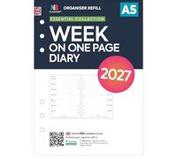 2027 A5 size Week on one page diary refill insert | January 2027 - December 2027| Compatible with Filofax A5 size 6-ring organisers | English | 148 x 210mm