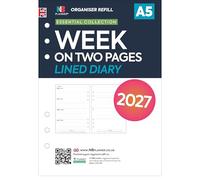 2027 A5 size Week on two pages lined diary refill insert | January 2027 - December 2027| Compatible with A5 size 6-ring organisers | 148 x 210mm